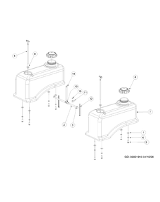 Fuel Tank Assembly Diagram and Parts List for M54-KW 53DB5DBW750-23-HP Cub Cadet Lawn Tractor